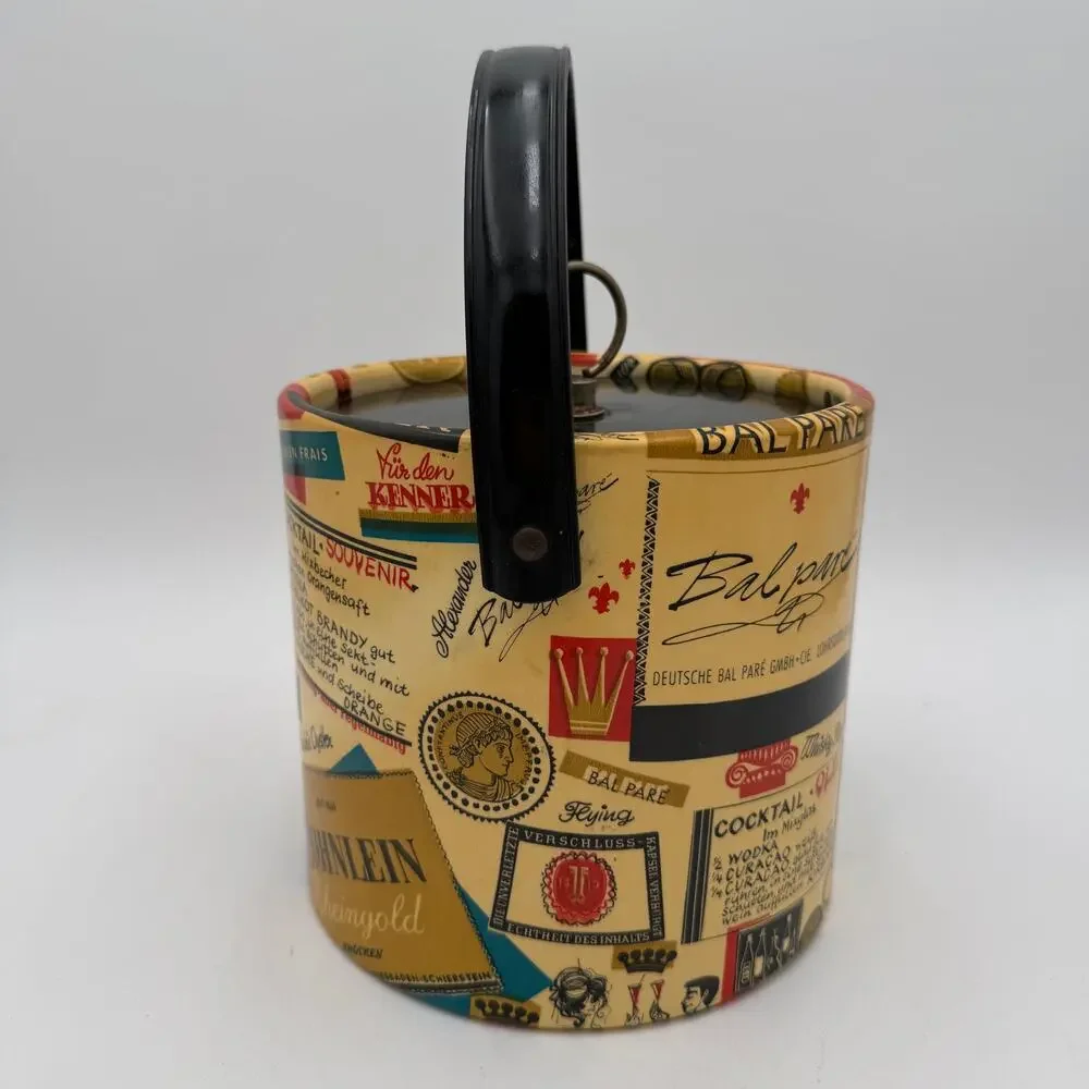 Vintage Cocktails Recipe Ice Bucket, Vinyl and Plastic, Mid Century Modern 7.5
